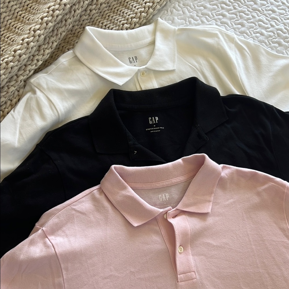GAP Polo Shirt Trio - White, Black, Pink